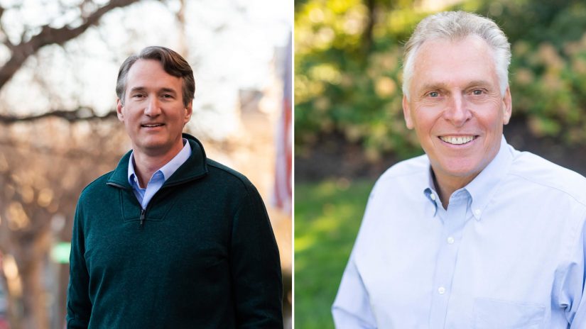 Glenn Youngkin (v.l.) und Terry McAuliffe kandidieren 2021 als Gouverneur in Virginia.