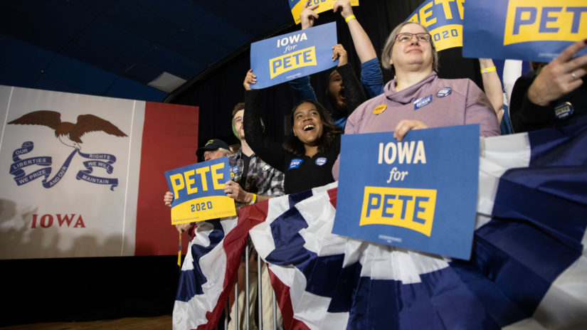 Unterstützer:innen des damaligen Präsidentschaftskandidaten Pete Buttigieg in Iowa.
